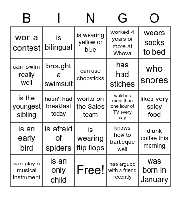 Find Someone Who(va)... Bingo Card
