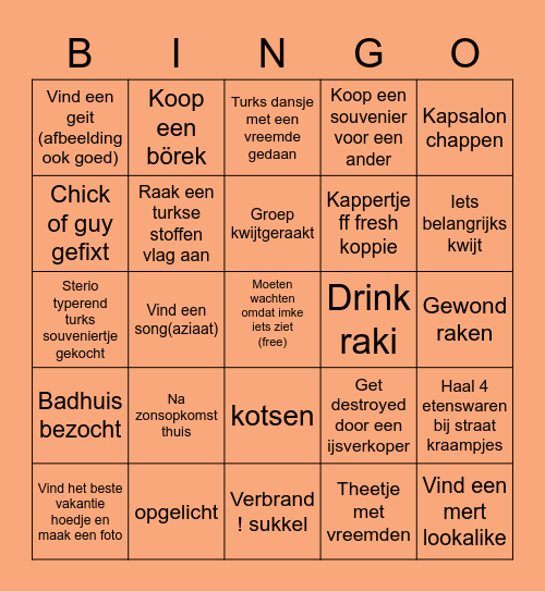 vakantie Bingo Card