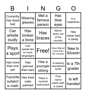 Get to Know You Bingo Card