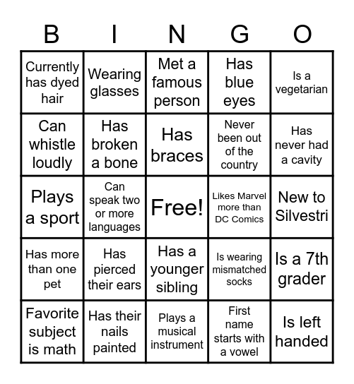 Get to Know You Bingo Card