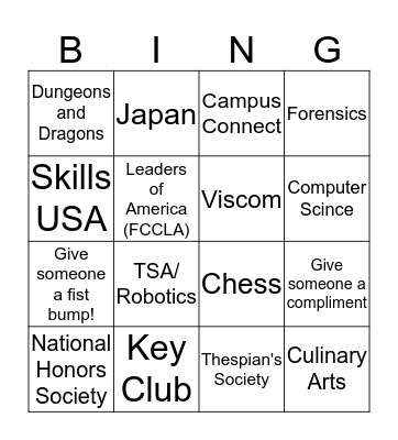 Club Fair Bingo Card
