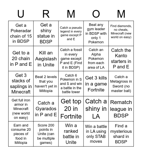 Nintendo Switch Battle 2.0 (R) Bingo Card