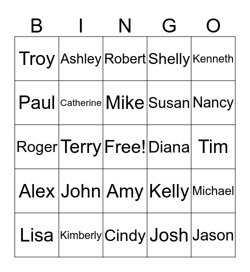 Member Names Bingo Card