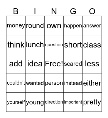 Harder Bingo Card
