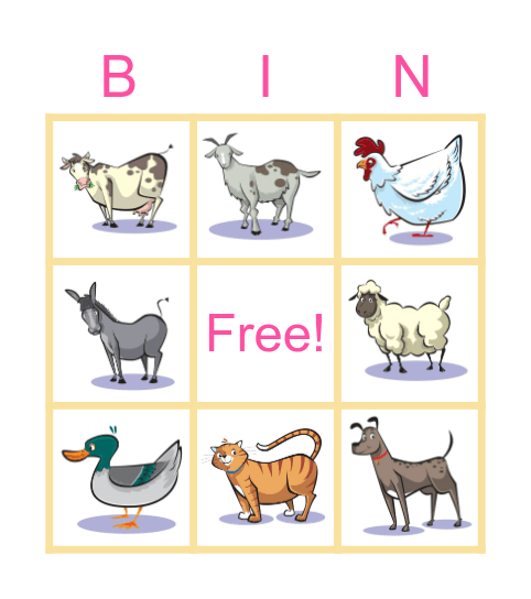 Farm animals Bingo Card