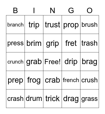 initial -r blends Bingo Card