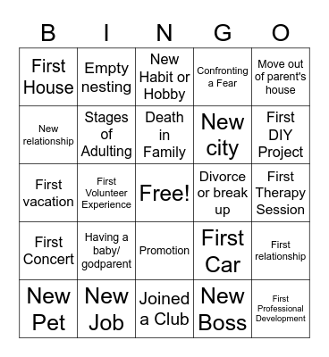 Life Changes BINGO Card