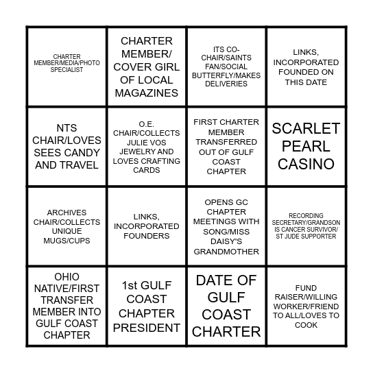 LINKS SISTERS GUMBO Bingo Card