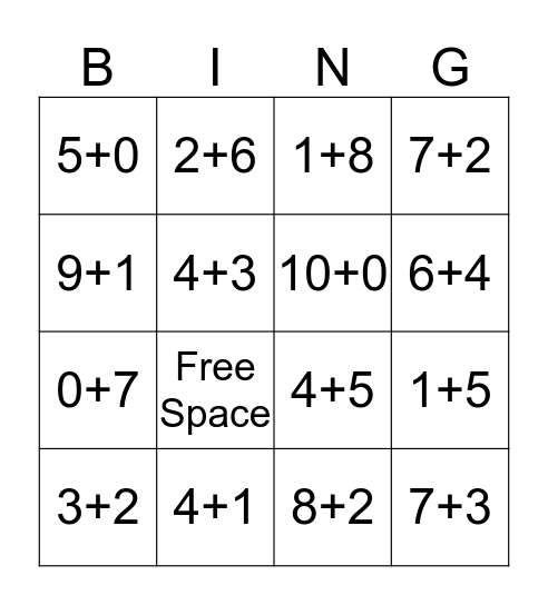 Commutative Property of Addition Bingo Card