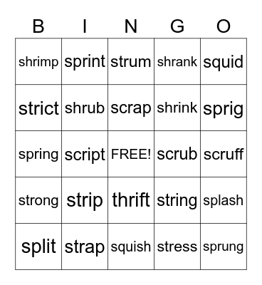 3 letter blends Bingo Card