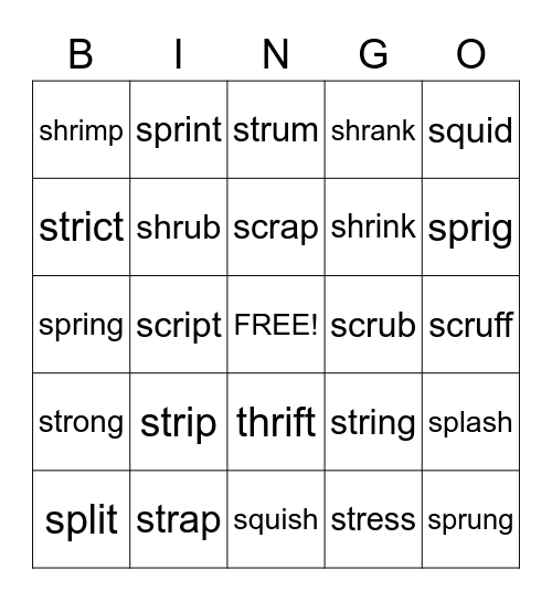 3 letter blends Bingo Card