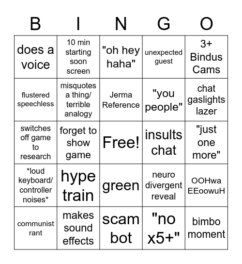 LazerSpammer Chat Bingo Card