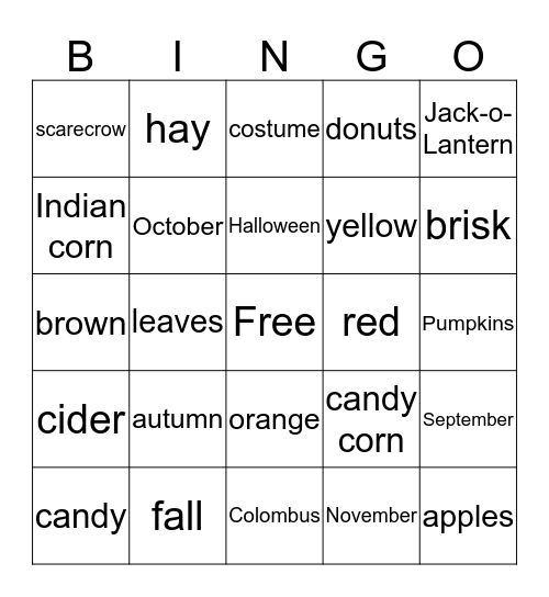Fall! Bingo Card