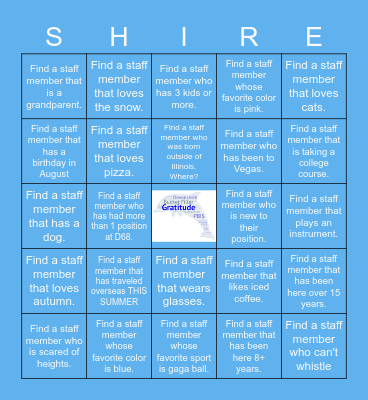 Devonshire Staff "Get to Know You" Bingo Card