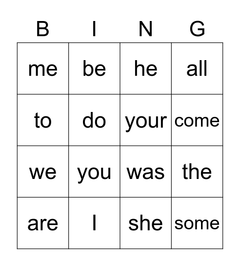 blue sight words Bingo Card