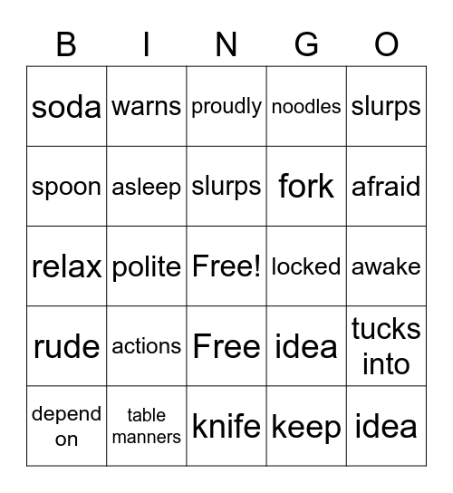 Vocabulary Review Bingo Card