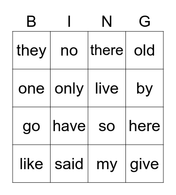Sight words 2 Bingo Card