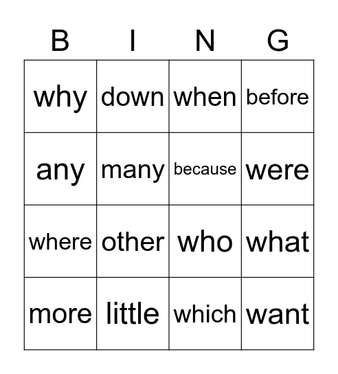 sight words 3 Bingo Card