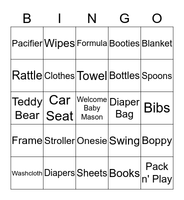 Gina's Baby Shower Bingo Card