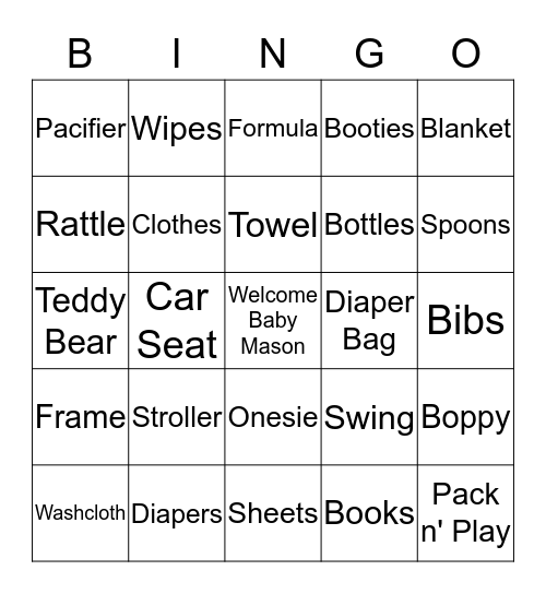 Gina's Baby Shower Bingo Card