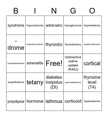 Chapter 16 | Endocrine System Bingo Card