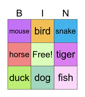 Animal Bingo Card