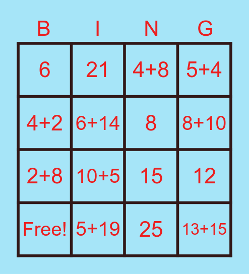 การบวก Bingo Card