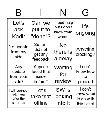 Stand-up Bingo Card