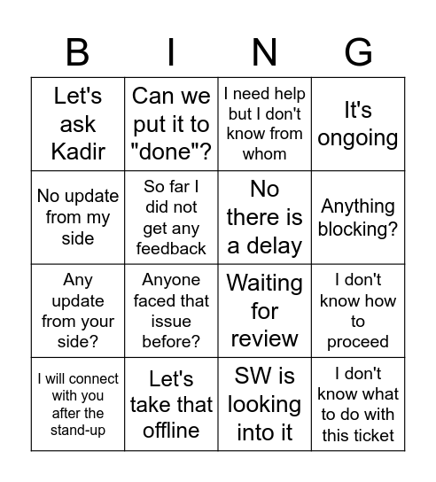 Stand-up Bingo Card