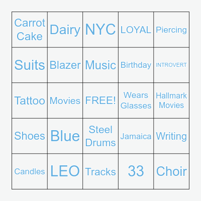 Jinoye's 33rd Birthday Bingo Card