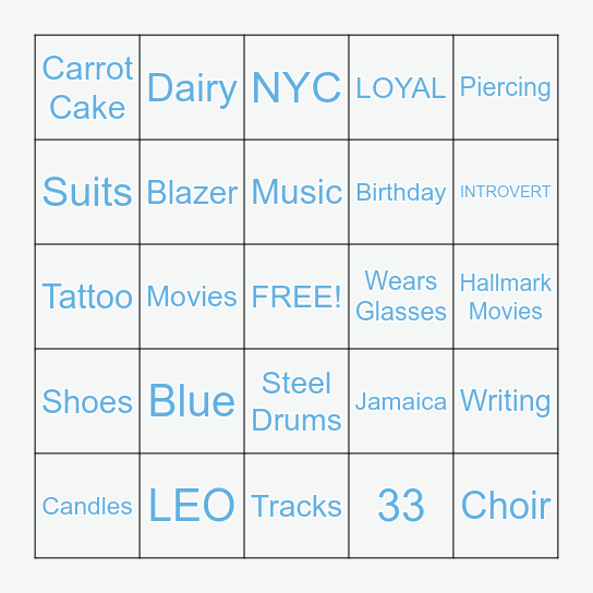 Jinoye's 33rd Birthday Bingo Card