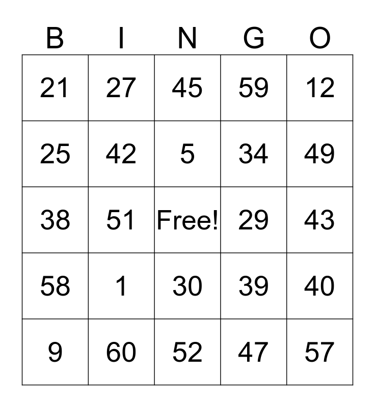 3A 160 Bingo Card