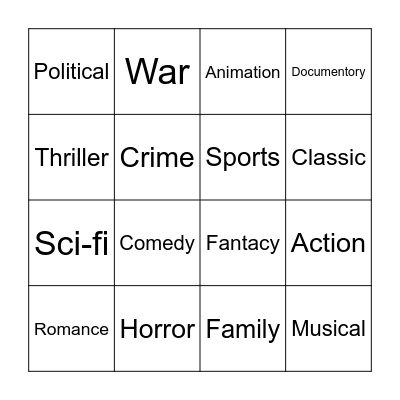 Movie Themes Bingo Card