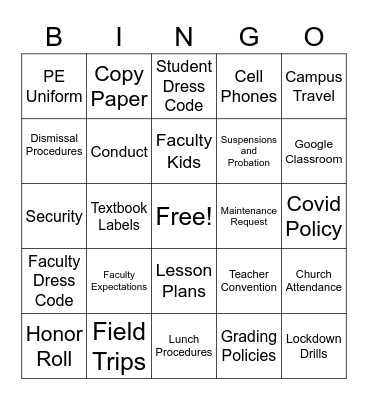 Handbook Time Bingo Card