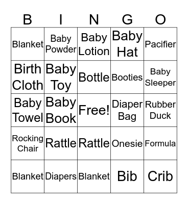 Baby Jayden Bingo Card