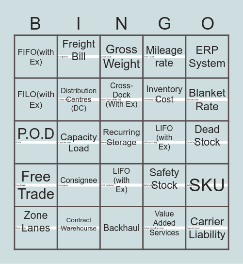 Logistics Bingo Card