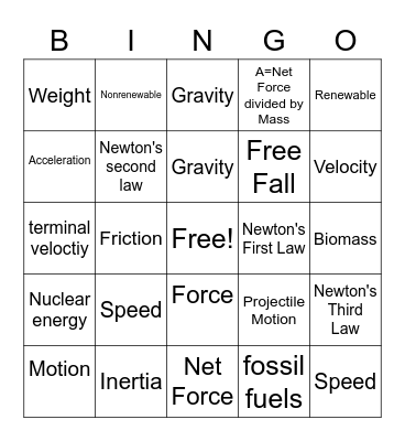 Science Bingo Card