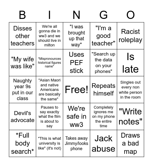 PEF Bingo Card