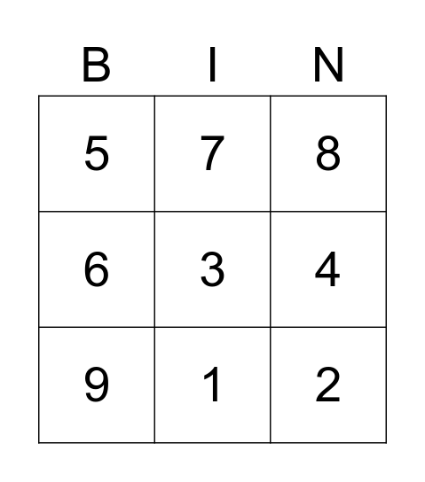 Number Bingo Card