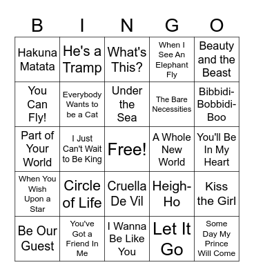 Disney Bingo Card