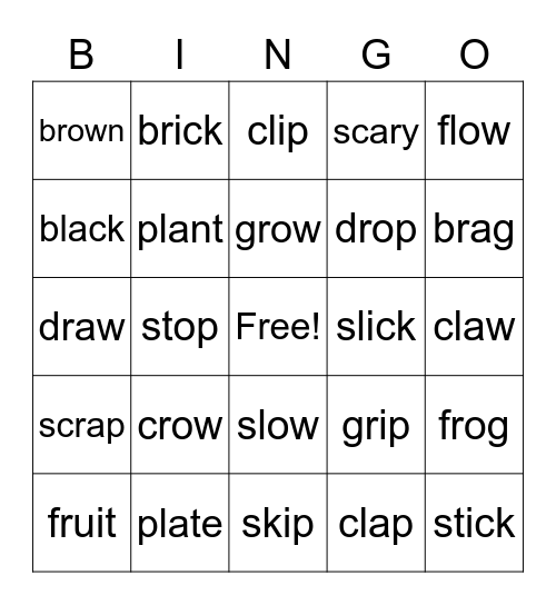 Consonant Blends Bingo Card