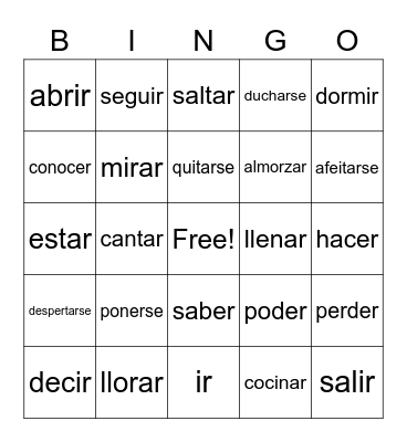 Review Verbs Bingo Card