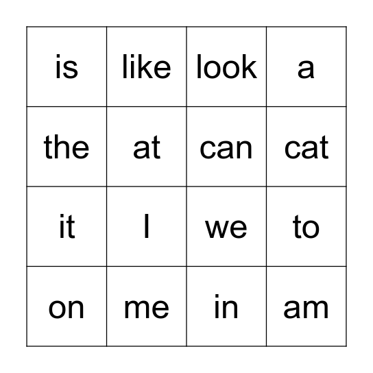 Popcorn Words Bingo Card