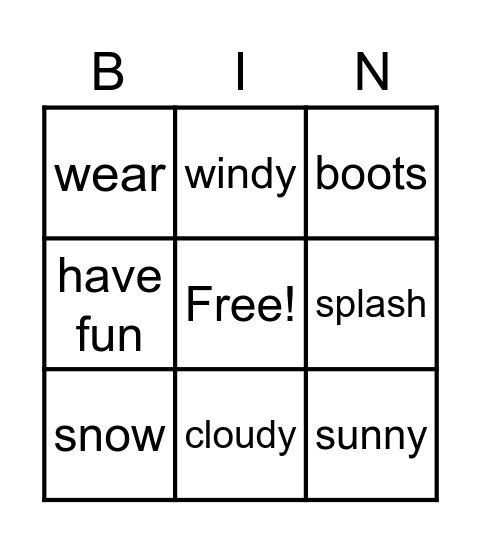 Bingo Listening Bingo Card