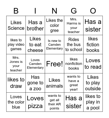 Get to Know You Bingo 4th Grade Bingo Card