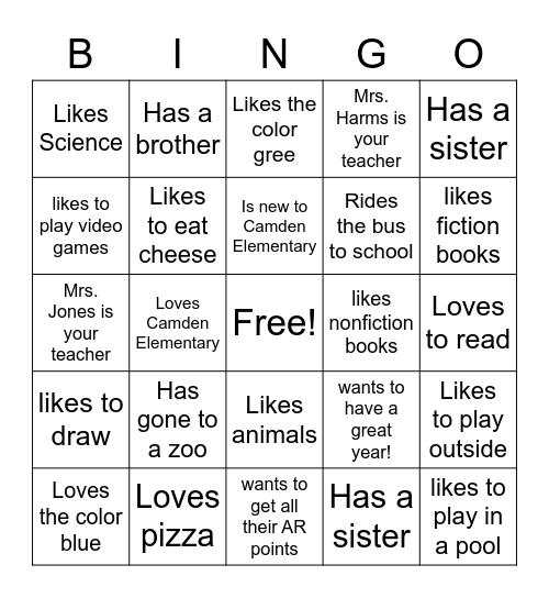 Get to Know You Bingo 4th Grade Bingo Card