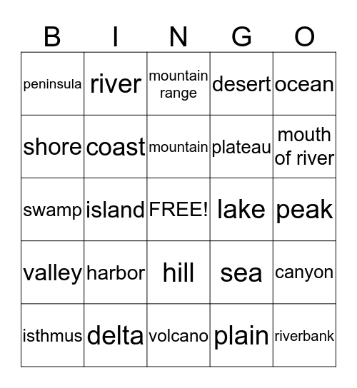 Landforms Bingo Card