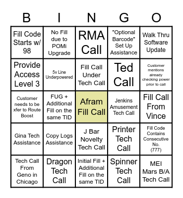 Customer Support BINGO Card