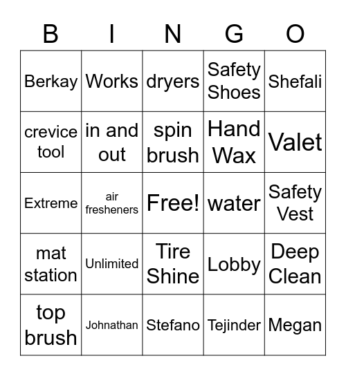 Car Wash Bingo Card