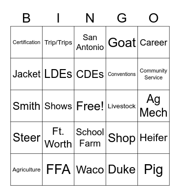 First Day of Ag Bingo Card